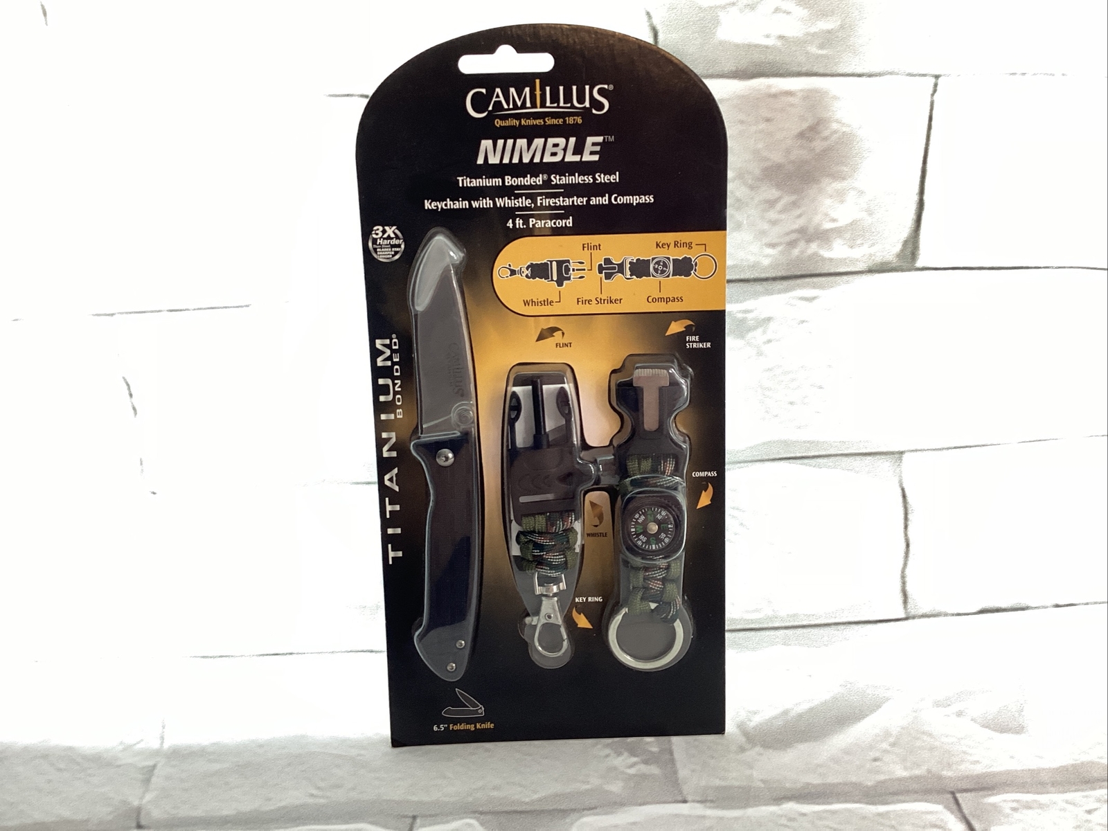 Camillus Nimble Survival Knife Set Keychain Whistle Compass Firestarter Paracord