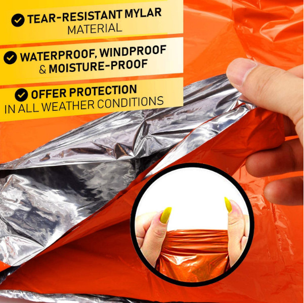 1-20 Emergency Survival Raincoat Reusable Mylar Thermal Blanket Poncho Whistle