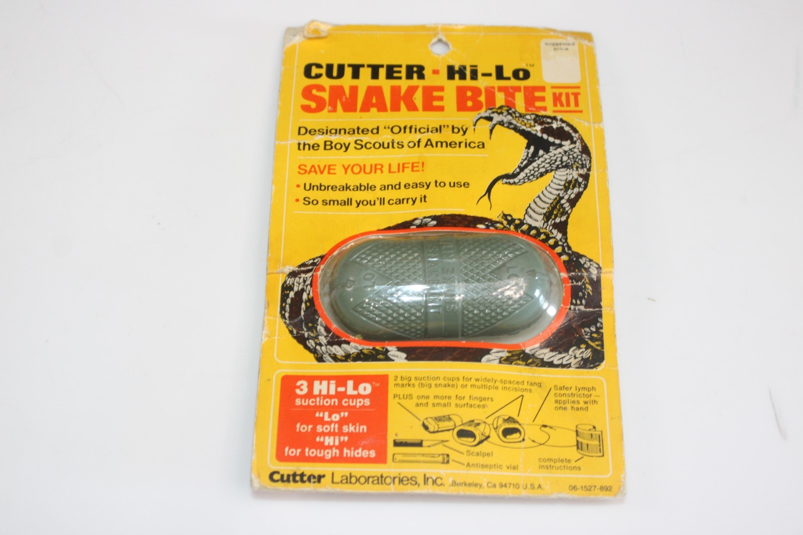 Vintage Official Boy Scout Cutter Hi-Lo Snake Bite Kit Unopened Package.