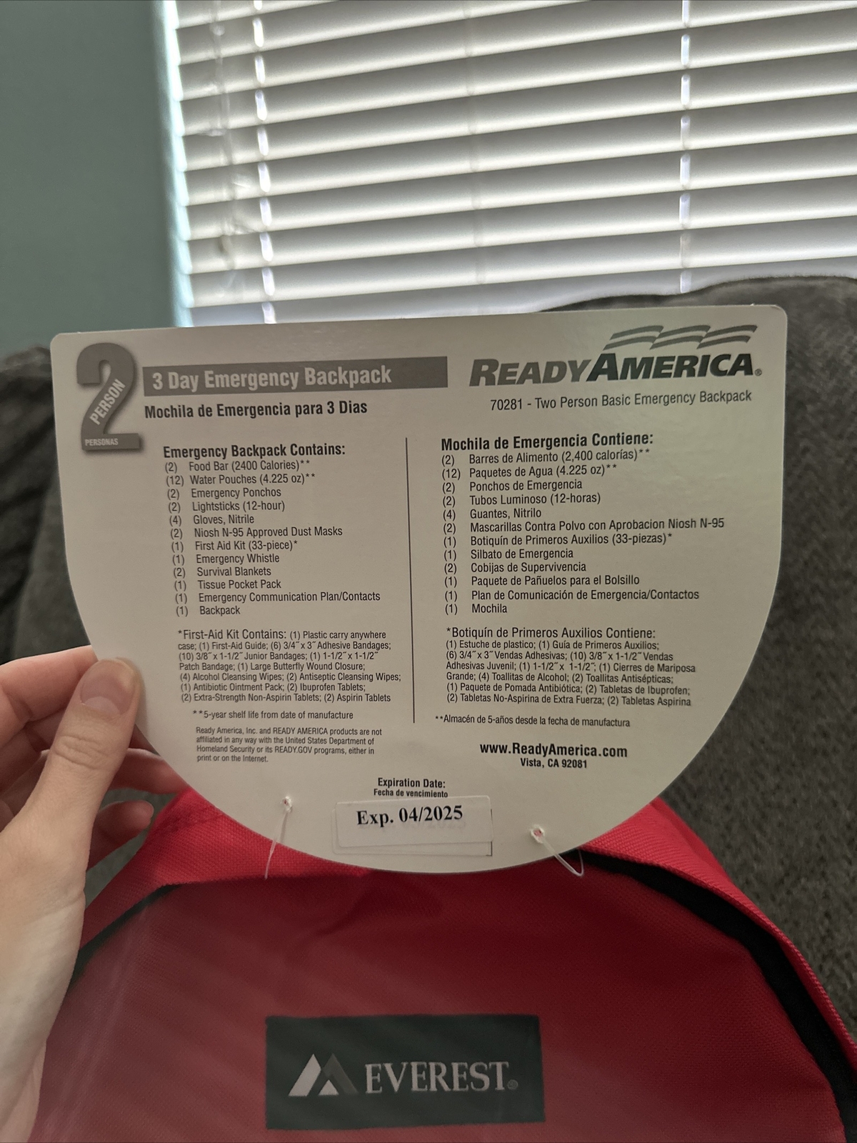 Ready America 2 Person Emergency Kit-3 Day Backpack