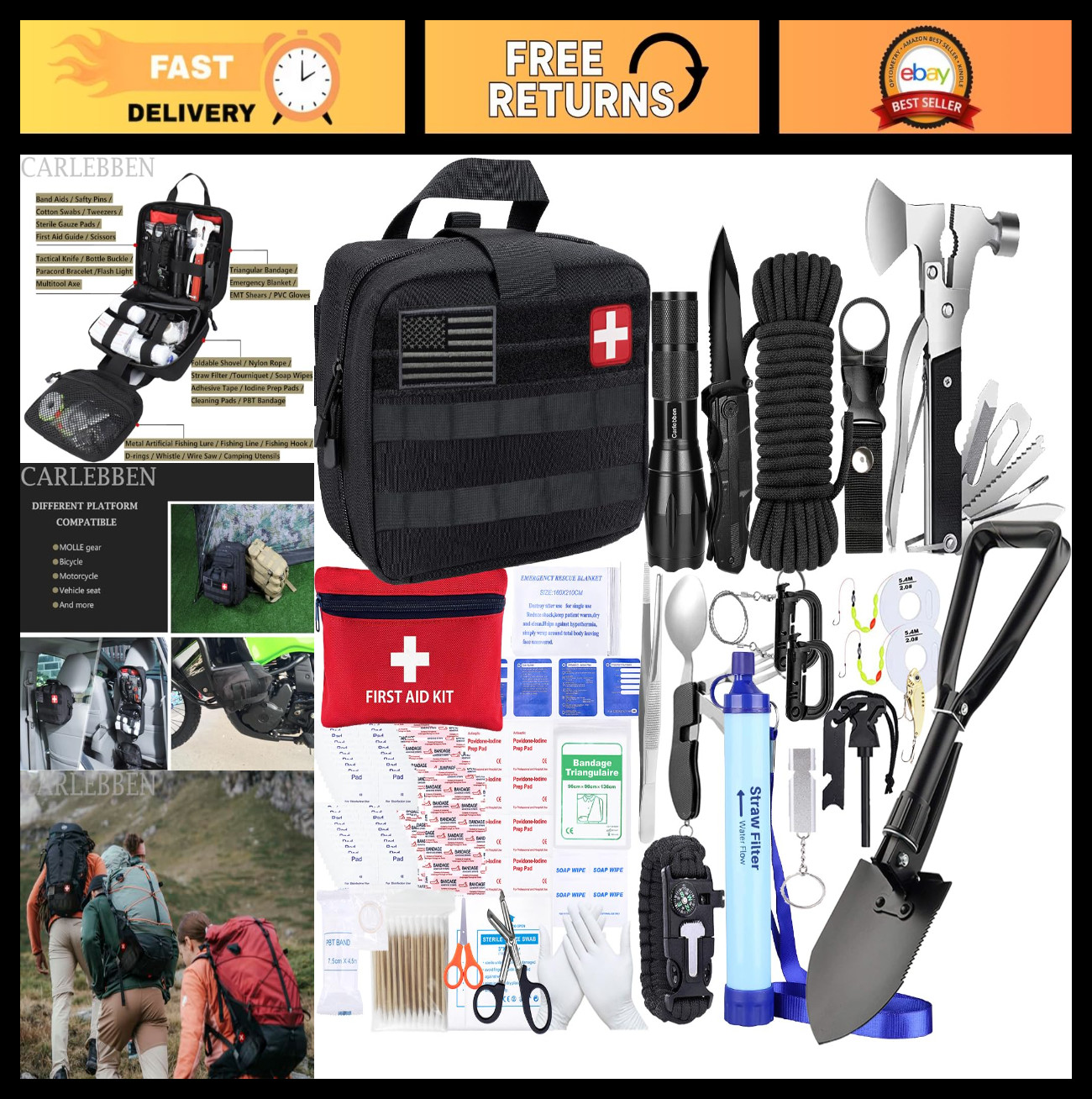 Survival Kit Camping First Aid Emergency Bugout Bag Tactical Gear Accessories Mo