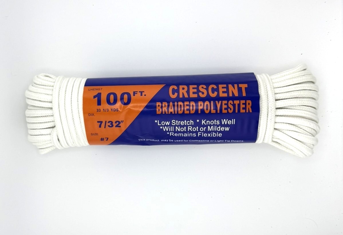 New T.W. Evans Crescent Braided Polyester Rope 100FT #7 7/32″ – White – Sealed