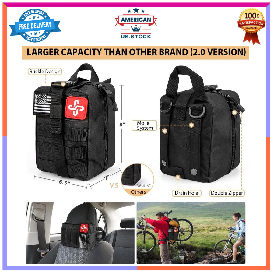 250Pcs Survival Kit First Aid Kit with Emergency Tent Molle Bag for Camping Gear