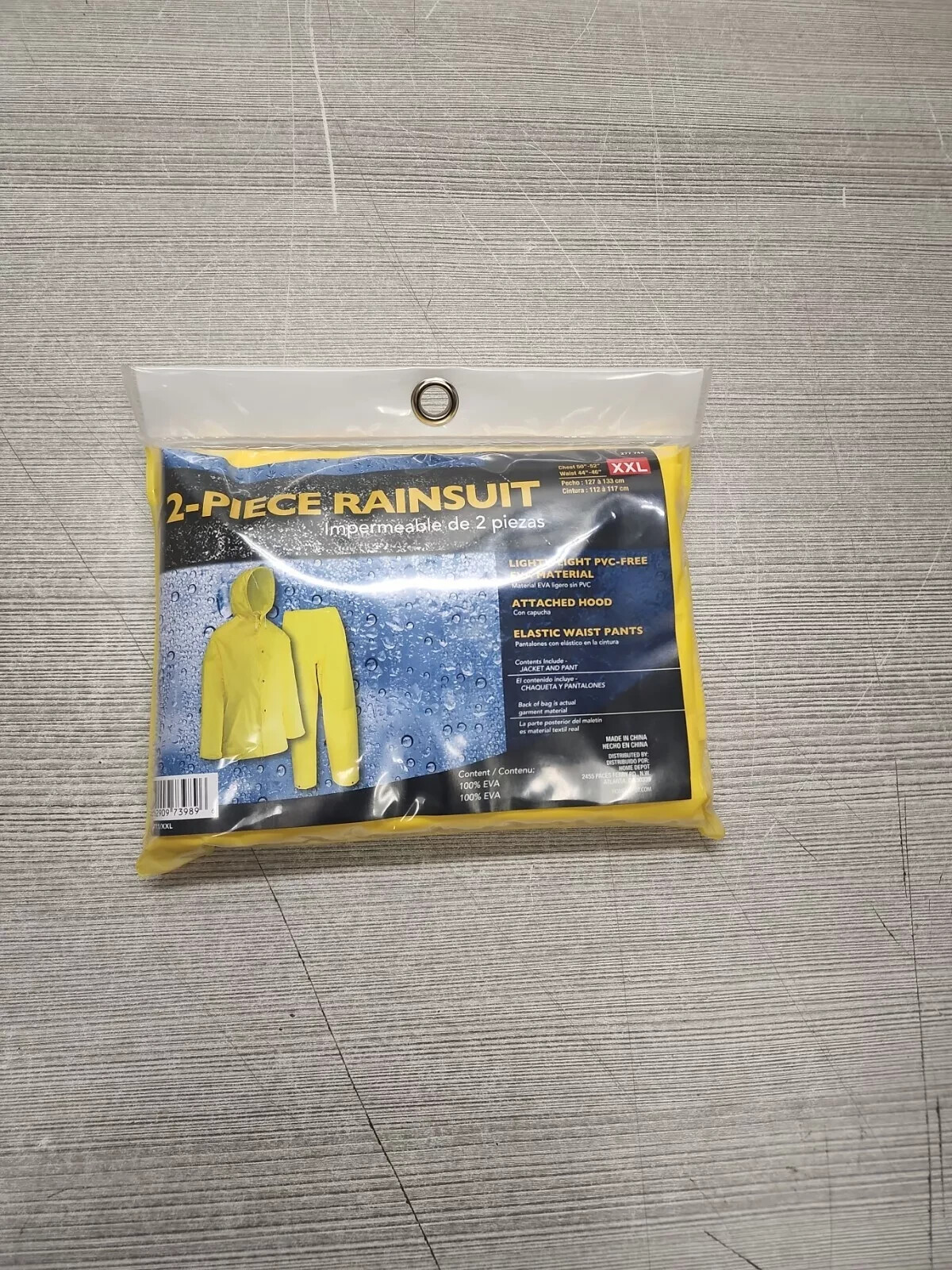 NEW 2-Piece Rainsuit With Hood Lightweight Polyester Yellow – Size XXL