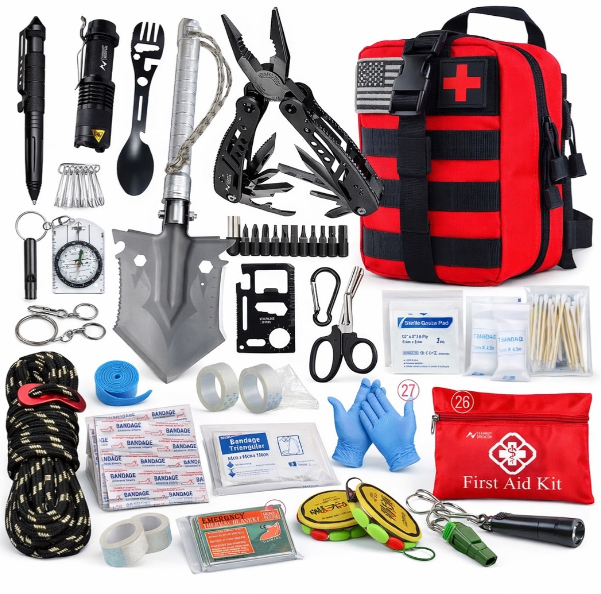 28PCS Survival Kit Emergency First Aid Tactical Gear Camping Hiking Outdoor SOS