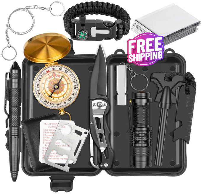 12 In 1 Kit de supervivencia Emergencia Táctica Al aire libre Camping Caza NUEVO