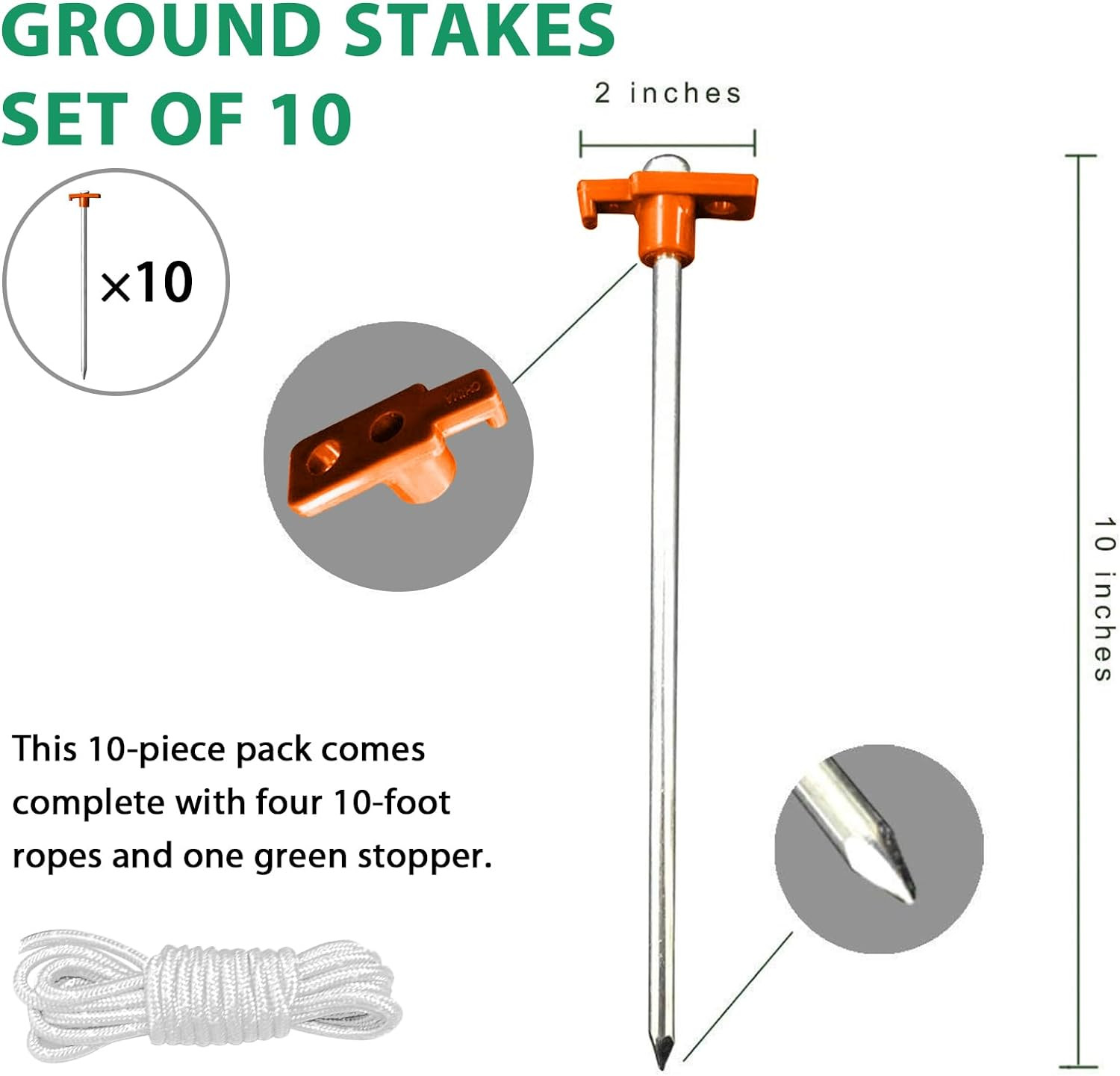 USA 10-Pack Secure Protection Galvanized Tent Stakes,Rust-Proof Steel Canopy Anc