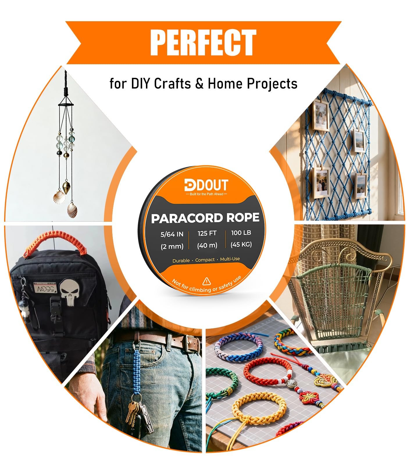 DDOUT 2mm Paracord 100lb, Thin Micro Rope, Black 125FT 125 ft,