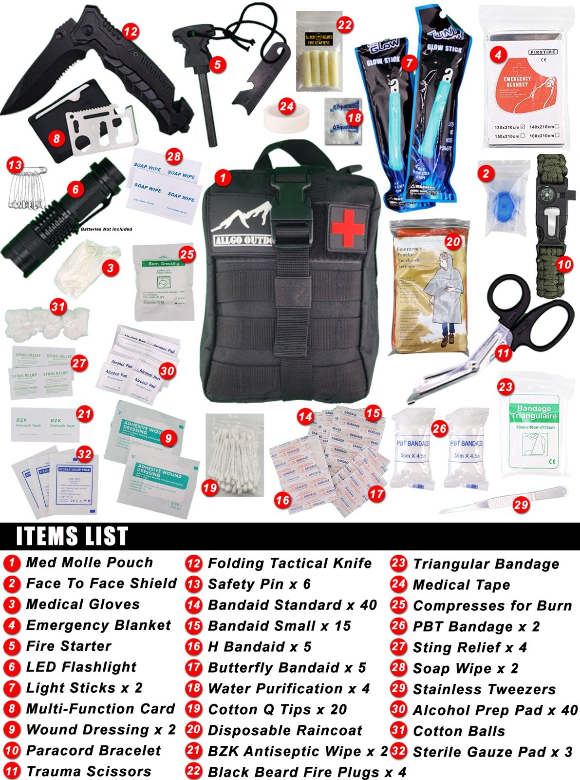 Survival and Med Kit 150+ Emergency Kit Bug Out Gear Survival Kit 3 Black
