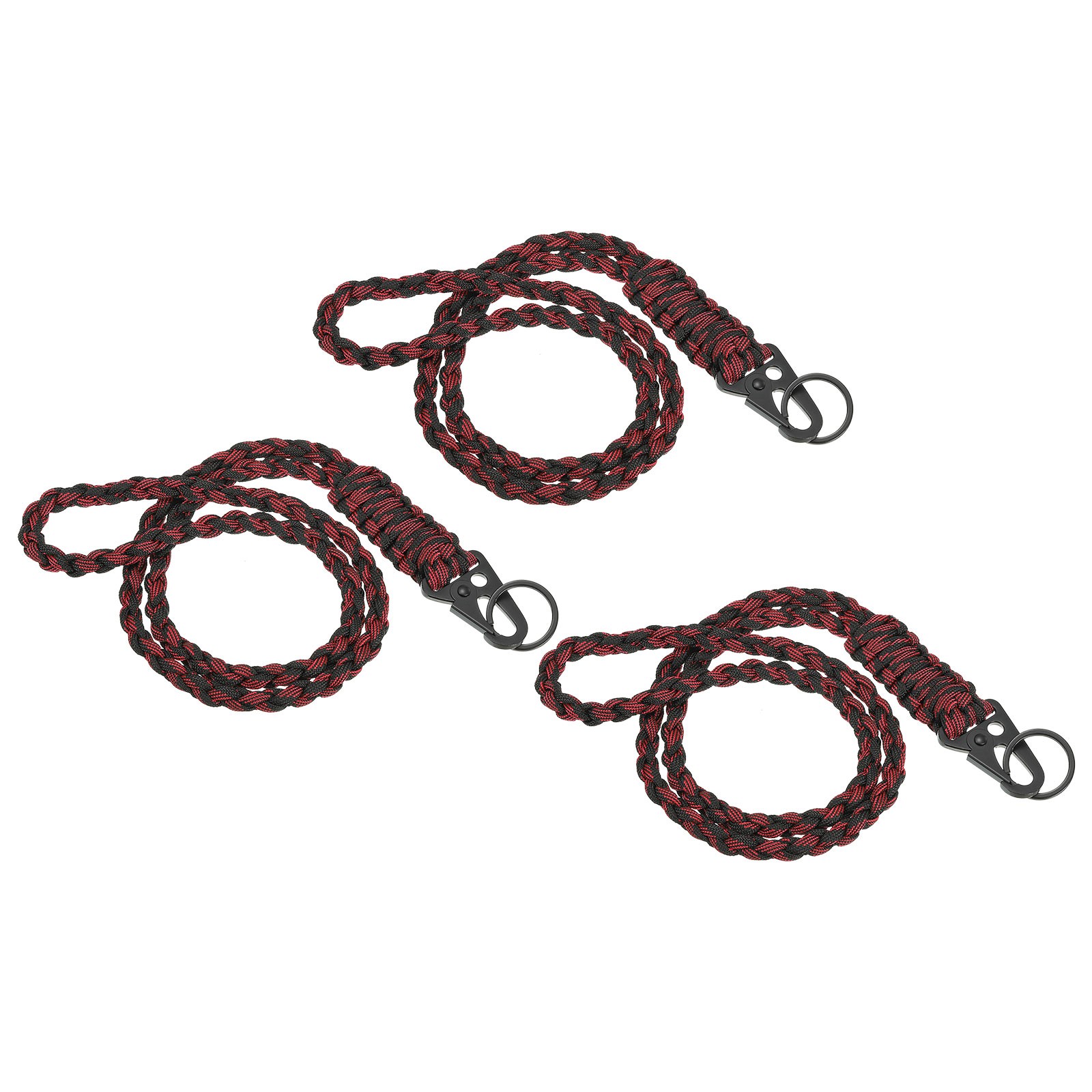 3Pcs 22″ Paracord Neck Lanyard Keychain Braided Strong Lanyard with Black&Red