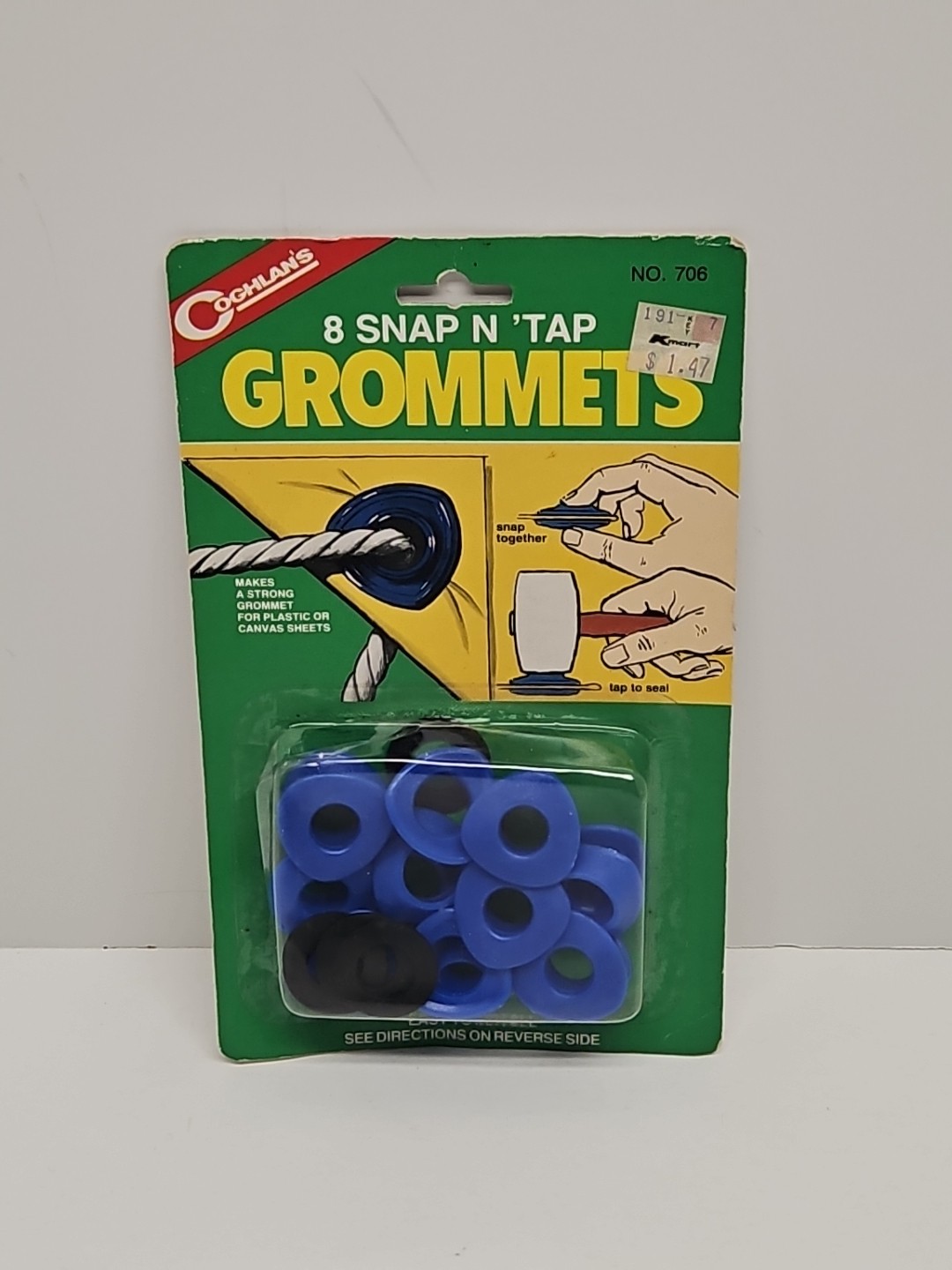 NOS Vintage Coghlan’s NO. 706 Snap ‘n Tap Grommets – 8-Pack copyright 1983