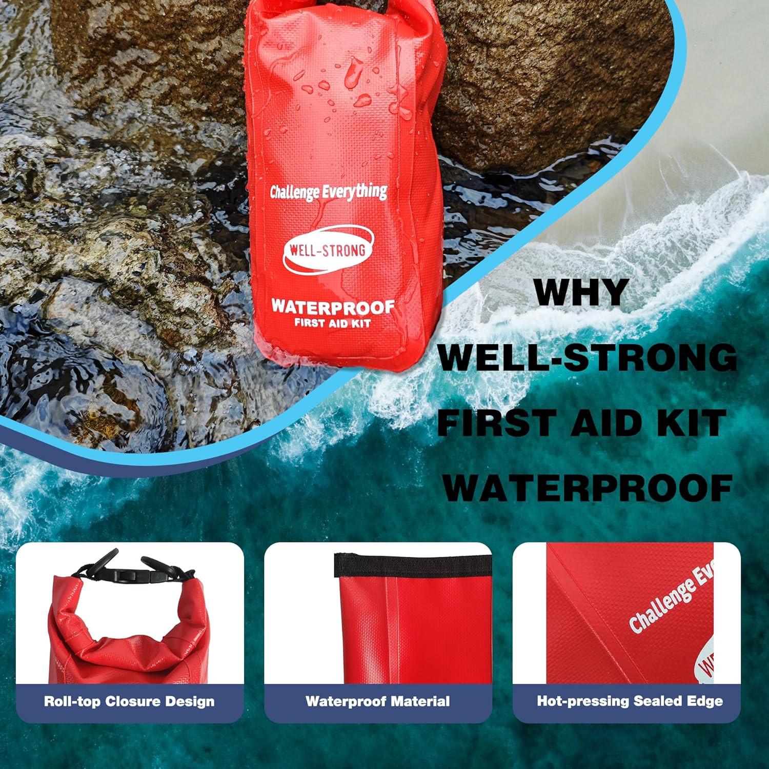 Boat First Aid Kit with Survival Tools, 123Pcs Waterproof Emergency Marine Kit w