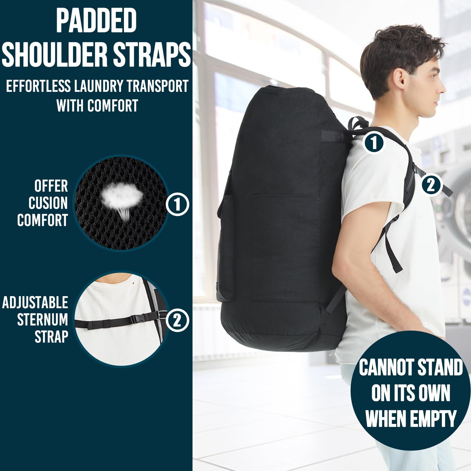 Laundry Bag Extra Large 115L, Backpack Bag, X-Large, 115L-Black