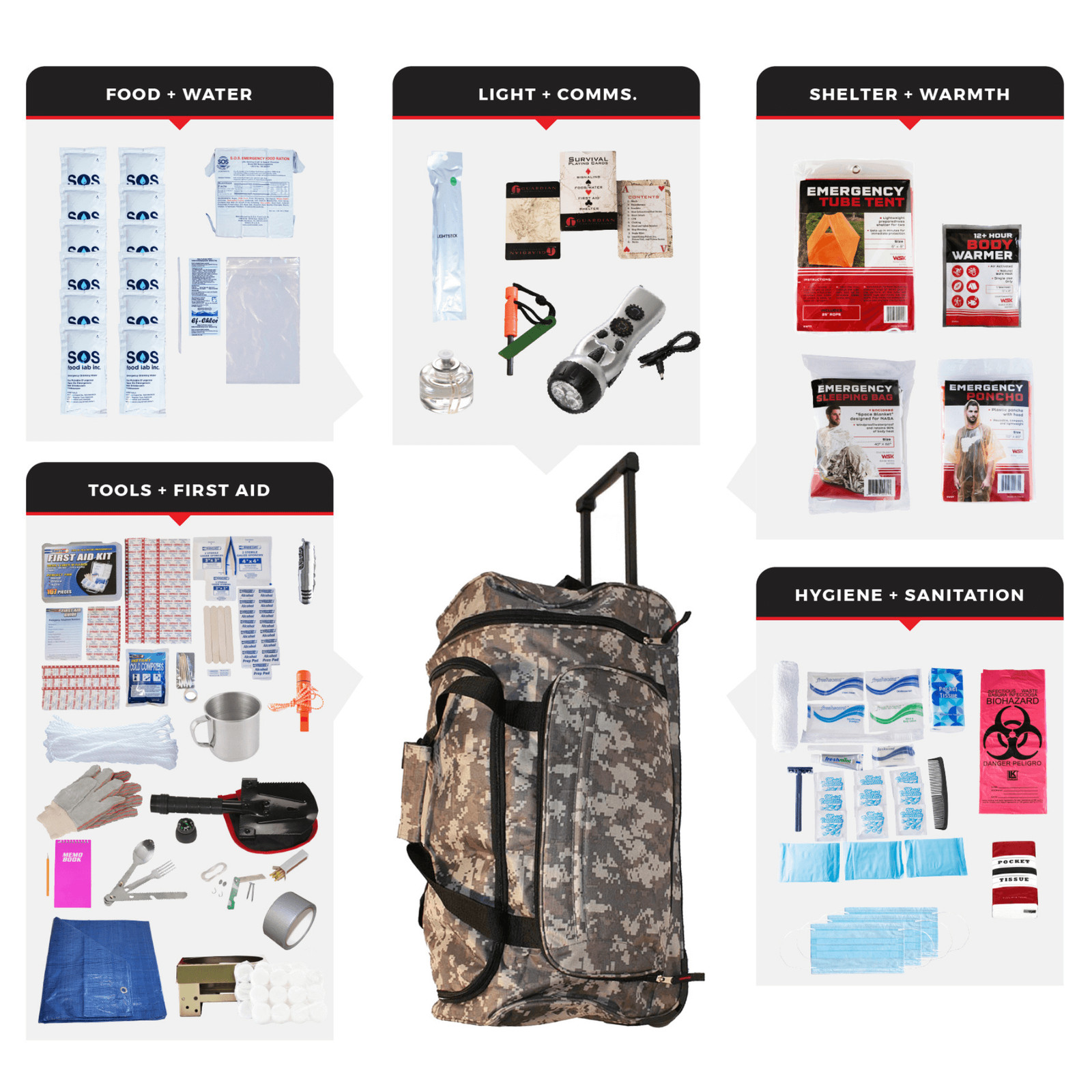 WSK Elite 72-Hour Emergency Evacuation Survival Rolling Bag with Hygiene Kit