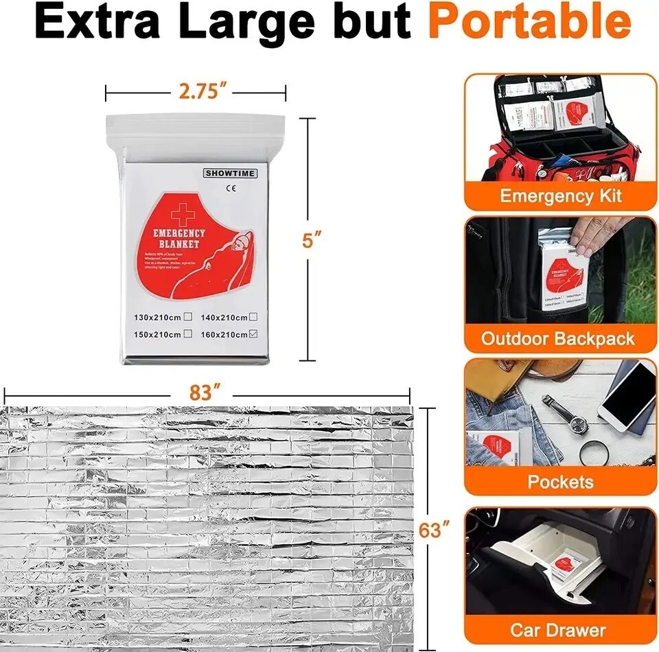 Four (4) Emergency BLANKETS Thermal Survival Safety Insulating Mylar 84″ X52″