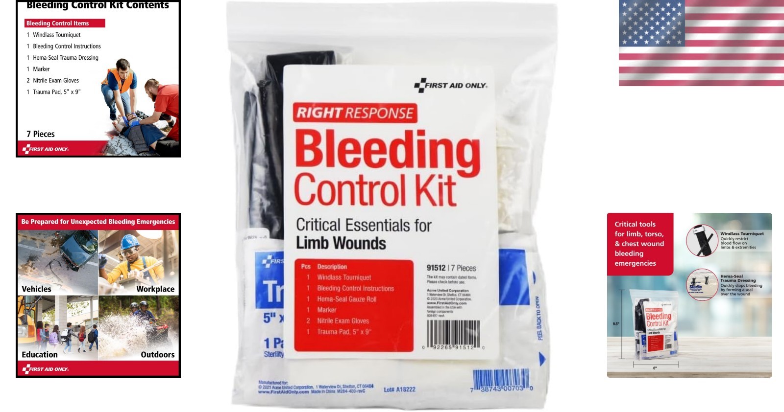 Critical Essentials 7-Piece Bleeding Control Kit with Tourniquet for Limb Wounds