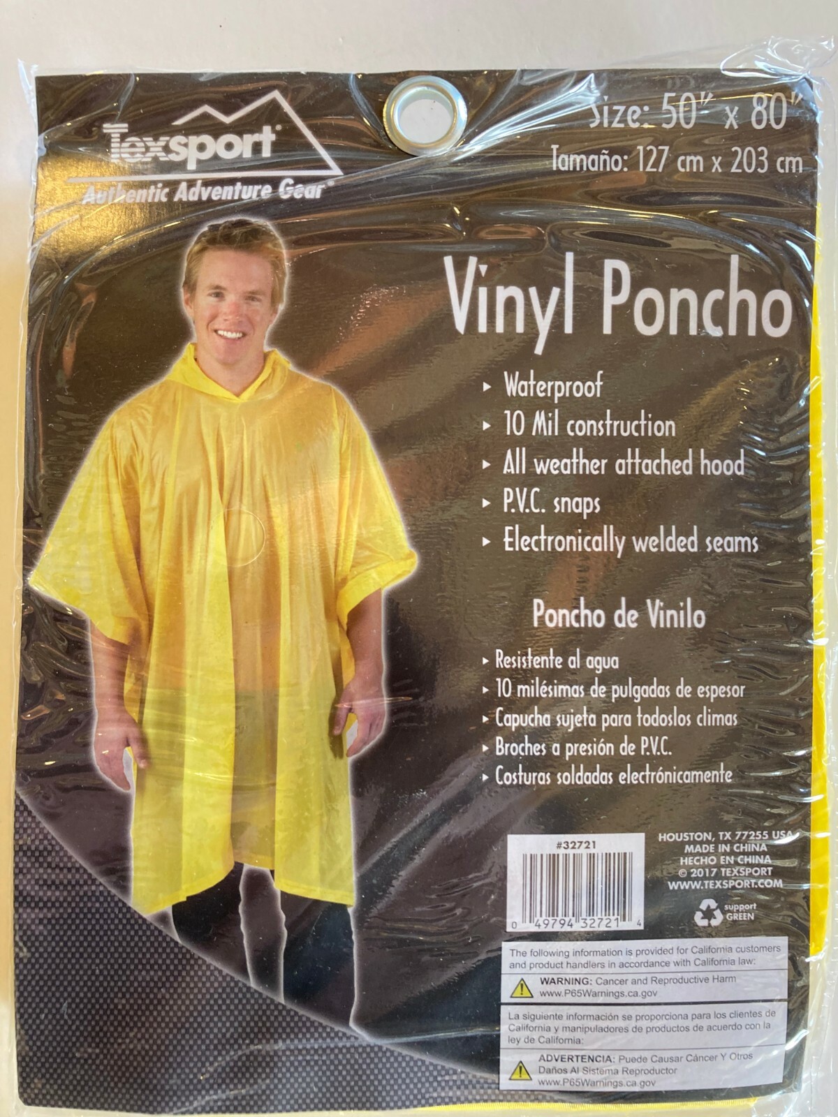 TEXSPORT AUTHENTIC ADVENTURE GEAR VINYL PONCHO 50″ x 80″ WITH HOOD NEW.@@@@@@@@@
