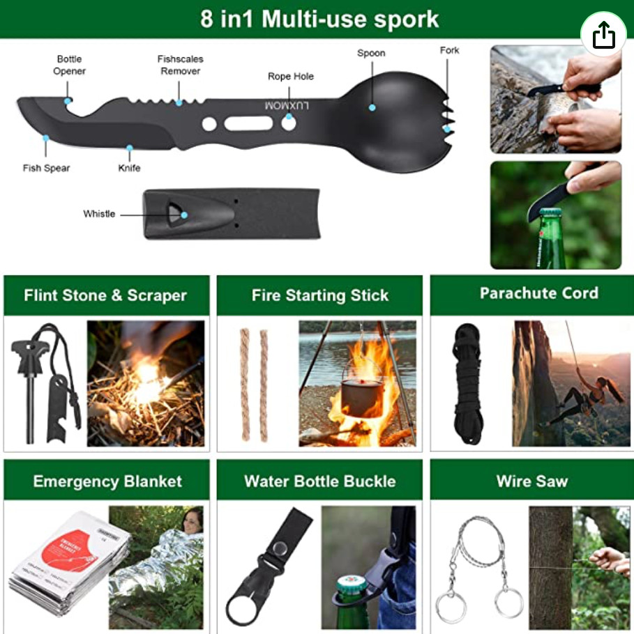 Emergency Survival Kit First Aid Kit, 121Pc Tactical Gear Camping Gear Emergency