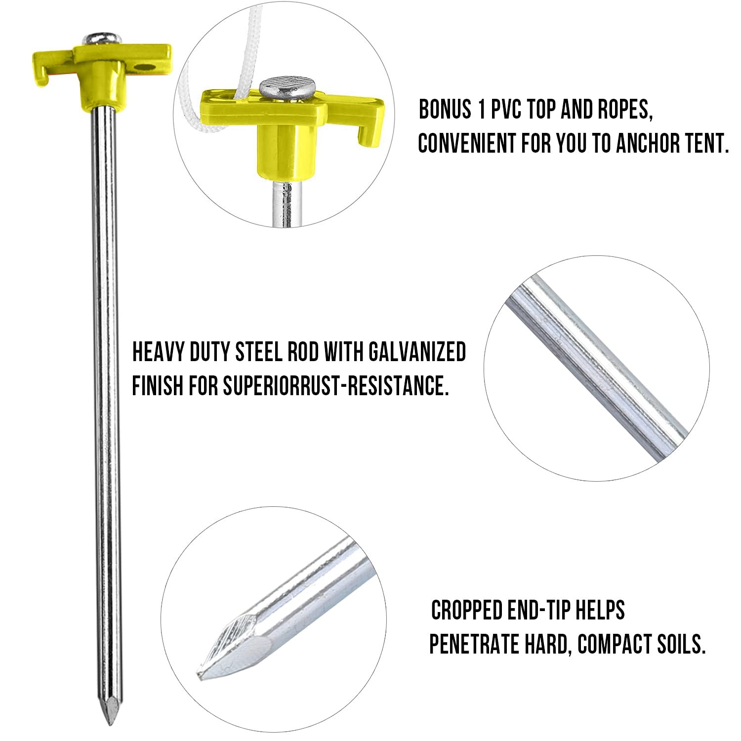 ABCCANOPY 8 Inch Tent Stakes 10 Pcs Non-Rust Metal Ground 8 inch, yellow
