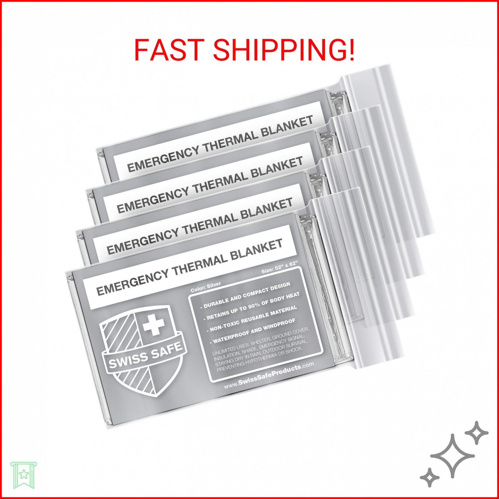 Swiss Safe 4 Pack Mylar Emergency Blankets for Survival – Compact & Insulated fo