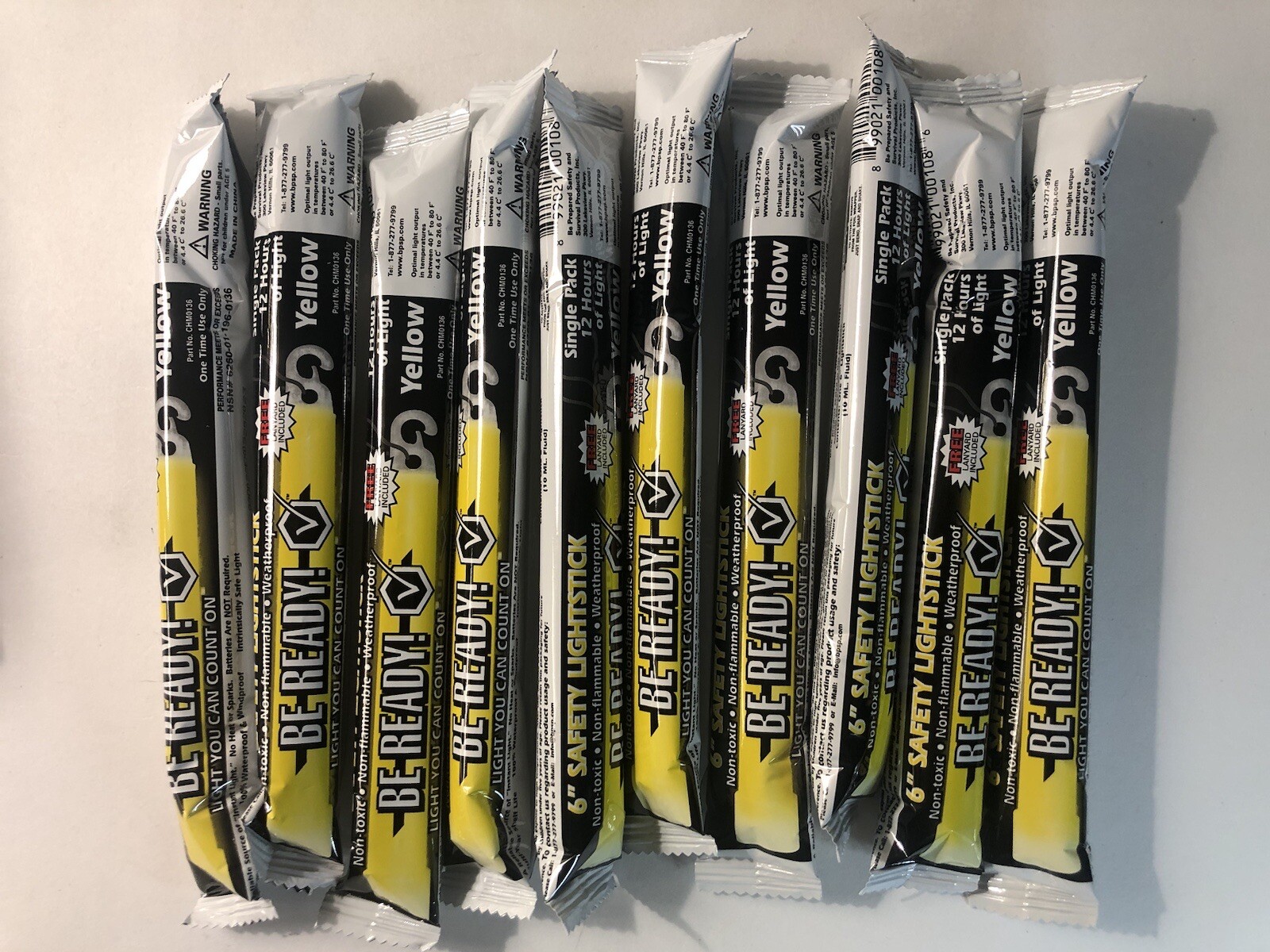 6″ Yellow Lightsticks (Pack of 10), BP-9-60074, 12 hours, Be Ready!