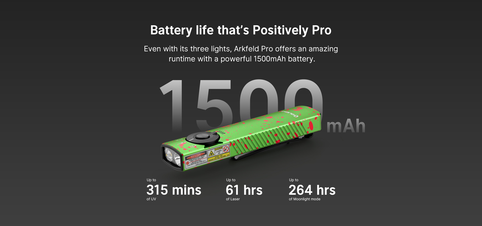 Olight Arkfeld Pro 1300 Lumen Rechargeable Flashlight with UV Light & Laser