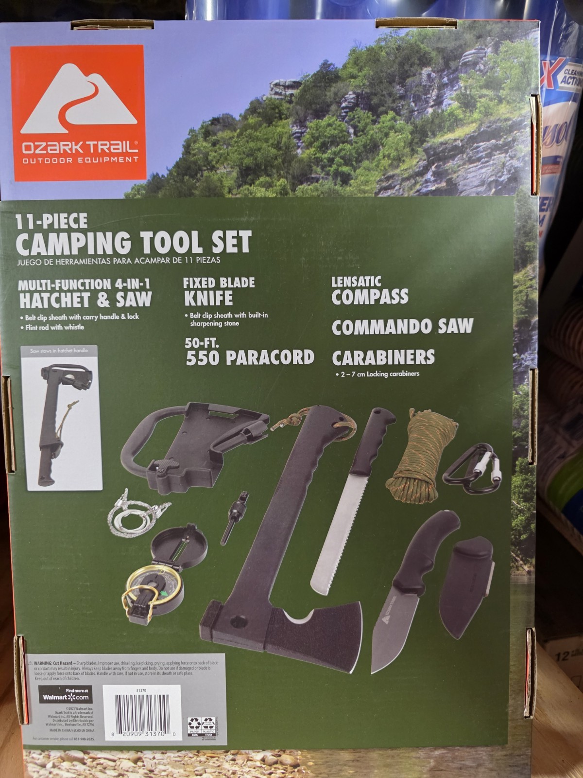 Ozark Trail 11-Pc Camping Tool Set Hatchet Saws, Knife Compass, 50′ Paracord NEW