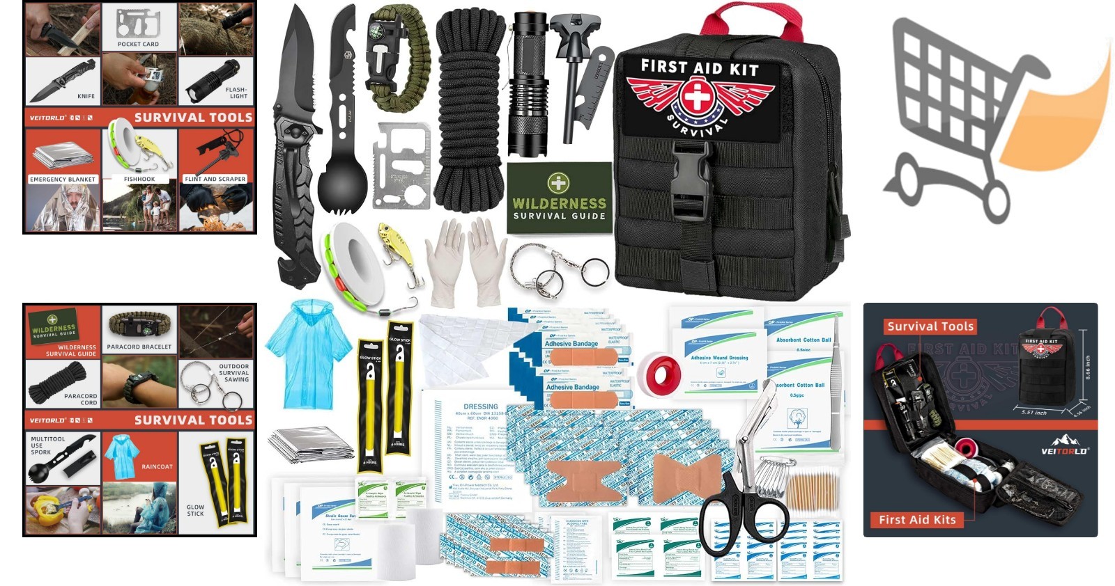 Survival Kit Nylon 12 in 1 Emergency Gear First Aid Camping Hunting