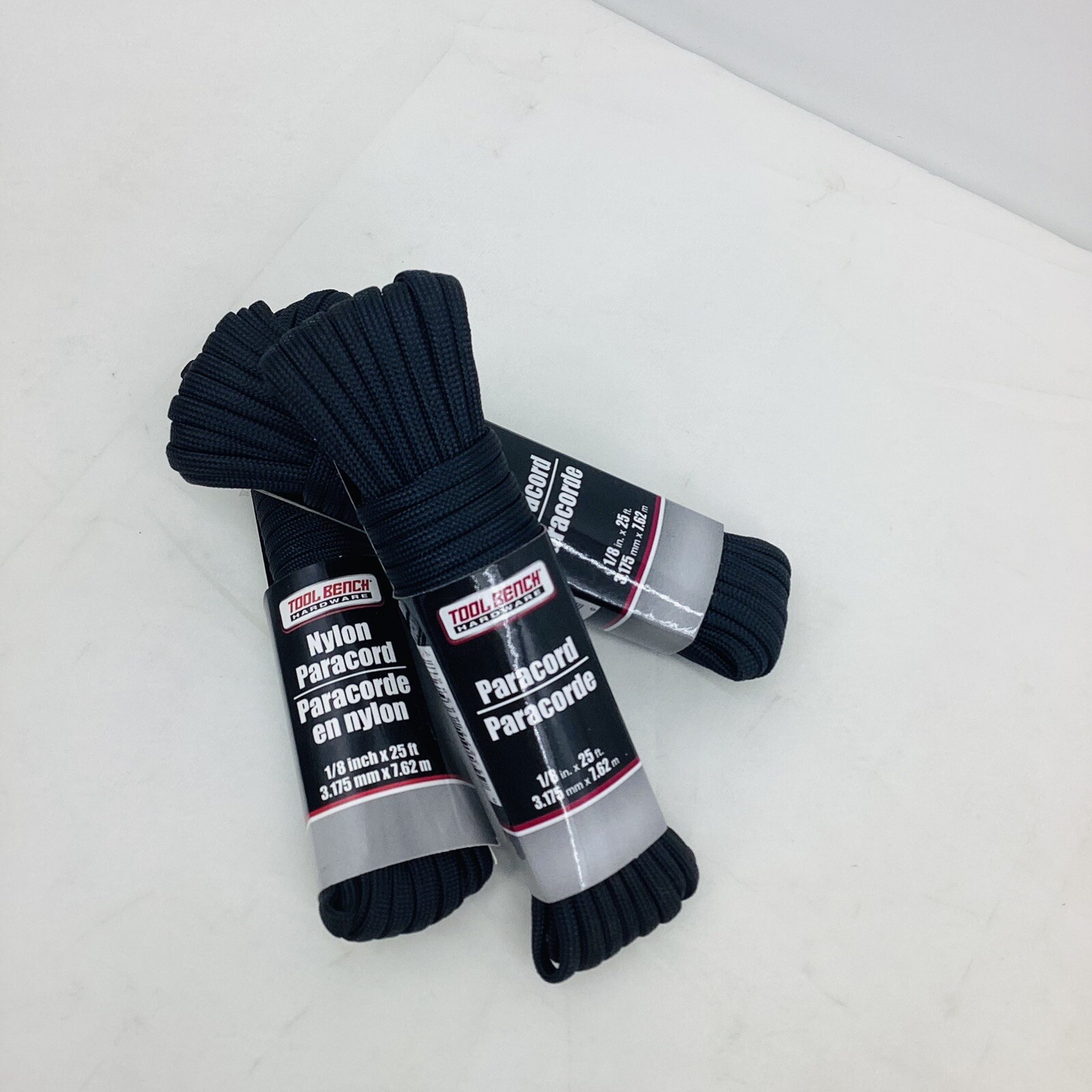 3x Black Paracord With Winder 1/8in. X 25 ft.