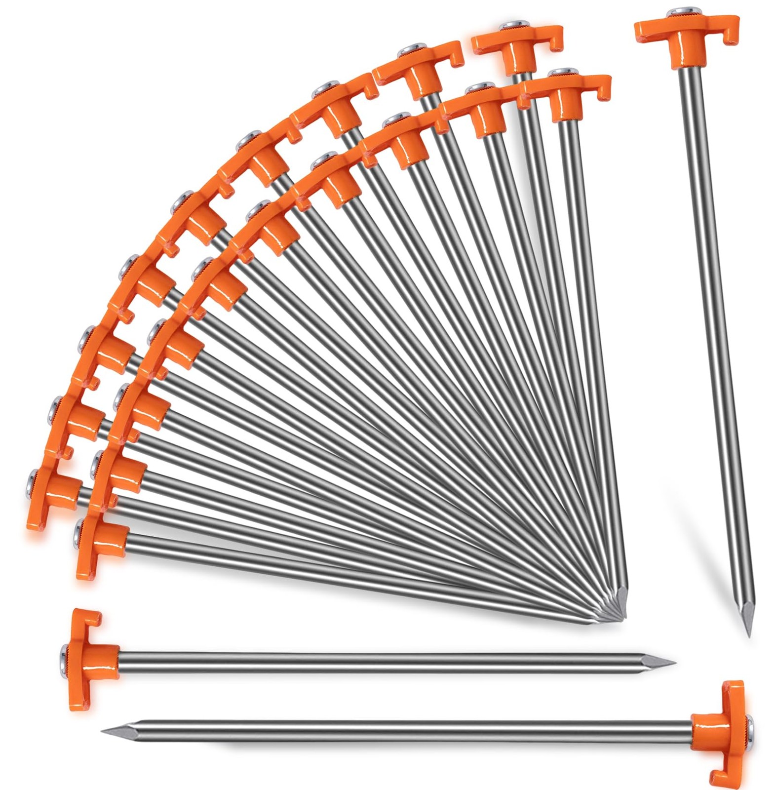 Nexboraque 20 Pack Tent Stakes – 9.75 Inch Galvanized Non-Rust Orange 20Pcs