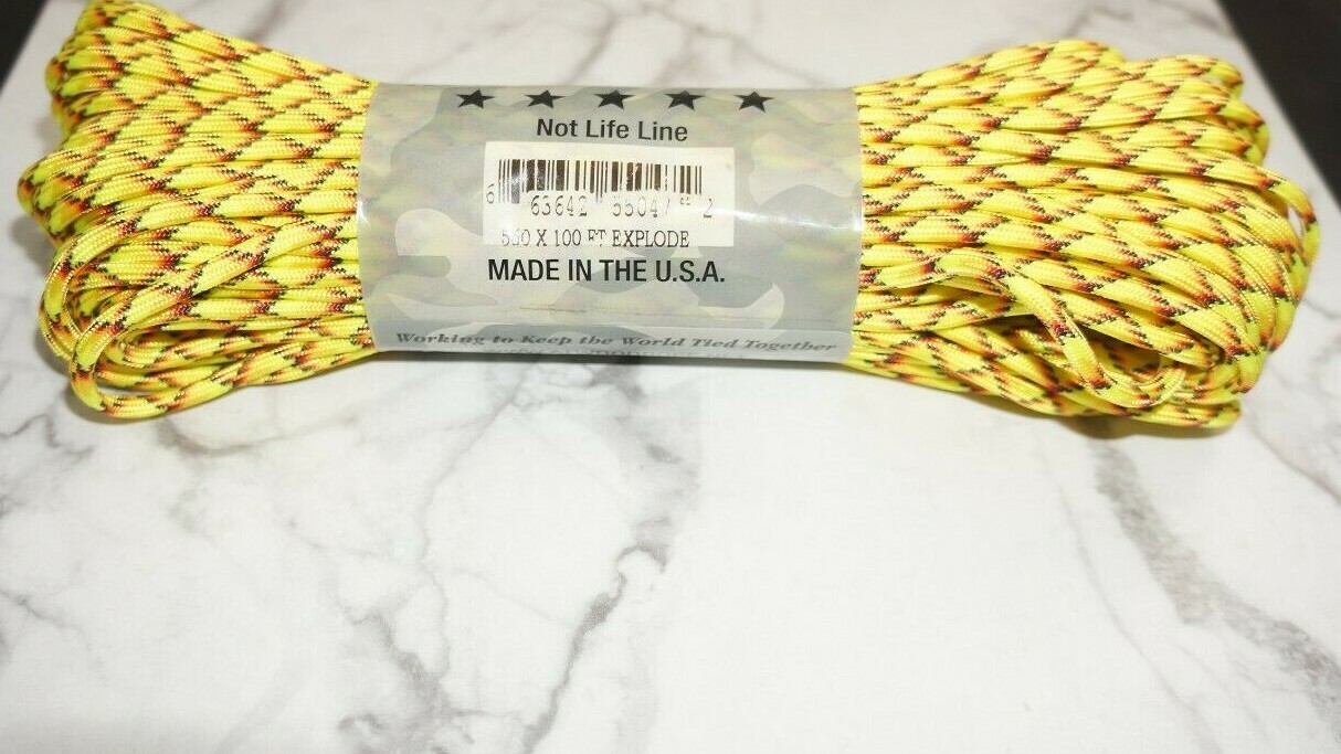 Atwood Rope MFG 550 Paracord 100 Feet 7 Strand Core Explode USA Made