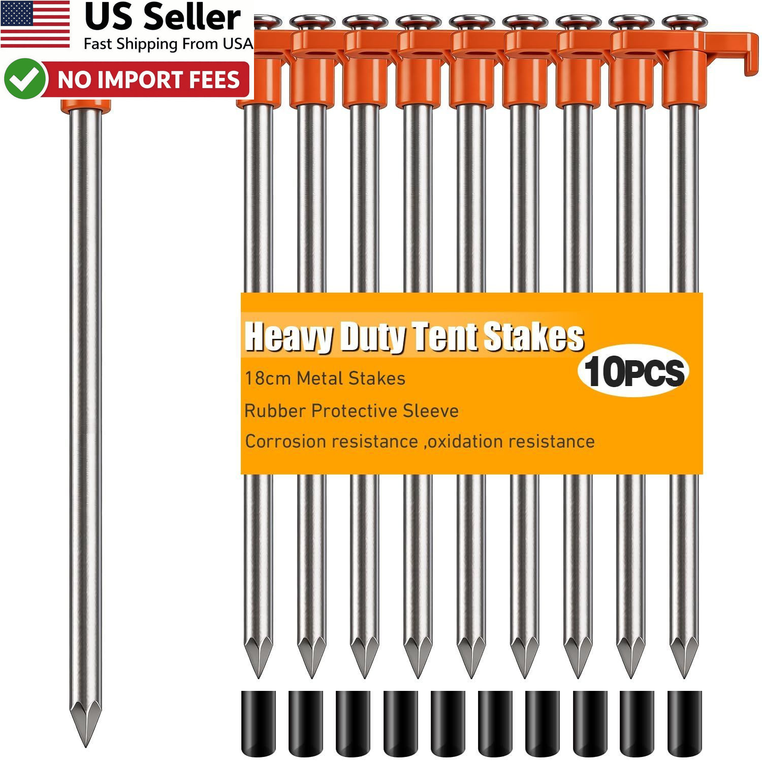 10PCS Tent Stakes Heavy Duty Non-Rust Metal Pegs Garden Canopies Tarp FROM USA