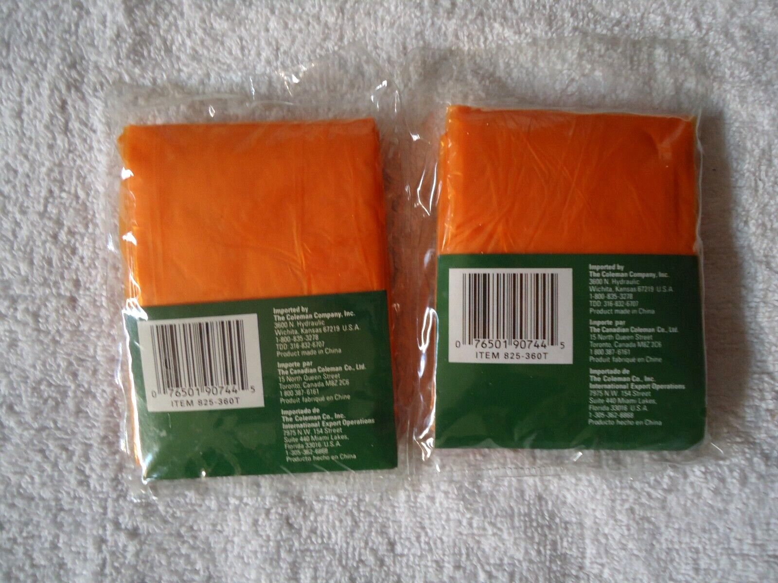 Lot Of 2 ” NIP ” Coleman # 825-360T Orange Disposable Ponchos One Size Fits All