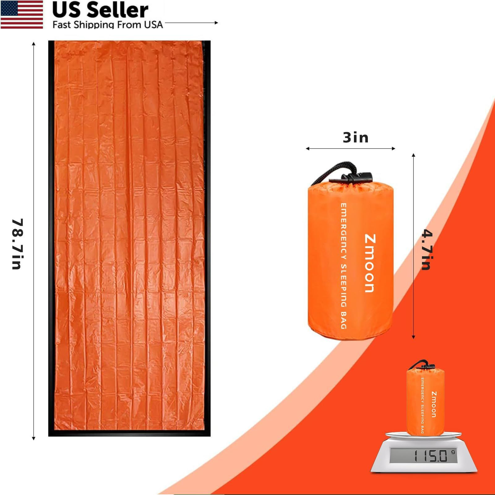 Zmoon Emergency Sleeping Bag Survival Bag, Orange Pack of 2, orange-2pcs