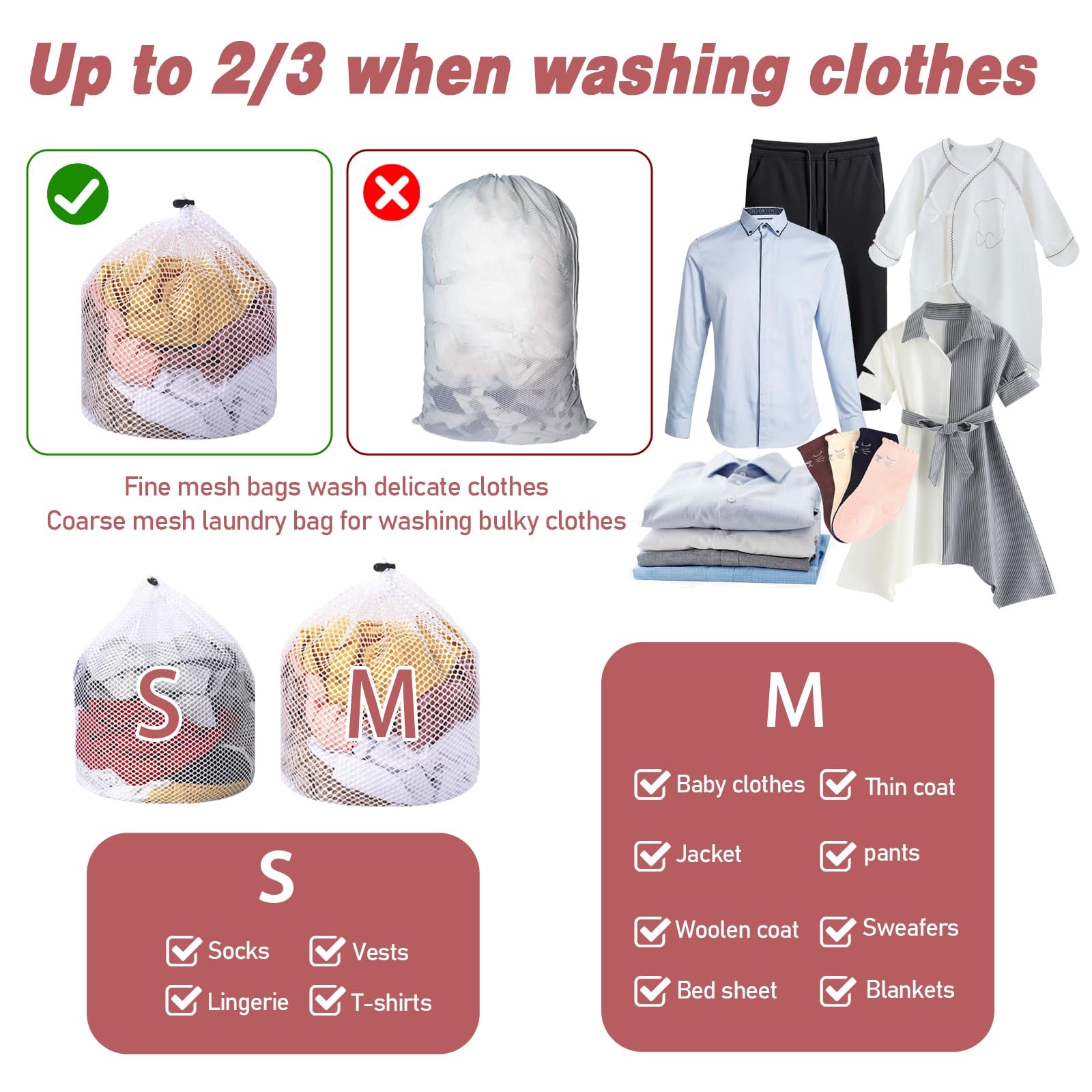2pcs Mesh Laundry Bags for 11.81 inches x 15.75 (two sizes), 2 Pcs