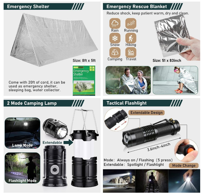 Emergency Survival Kit First Aid Bug Out Tactical Prepper Kit 262 Piece Set