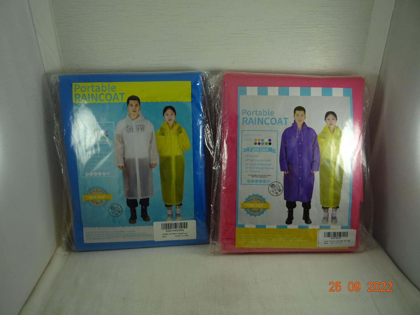 Rain Coat Hooded Drawstring 2 pack OSFM Adult Blue Purple Pink NEW 2-2 packs