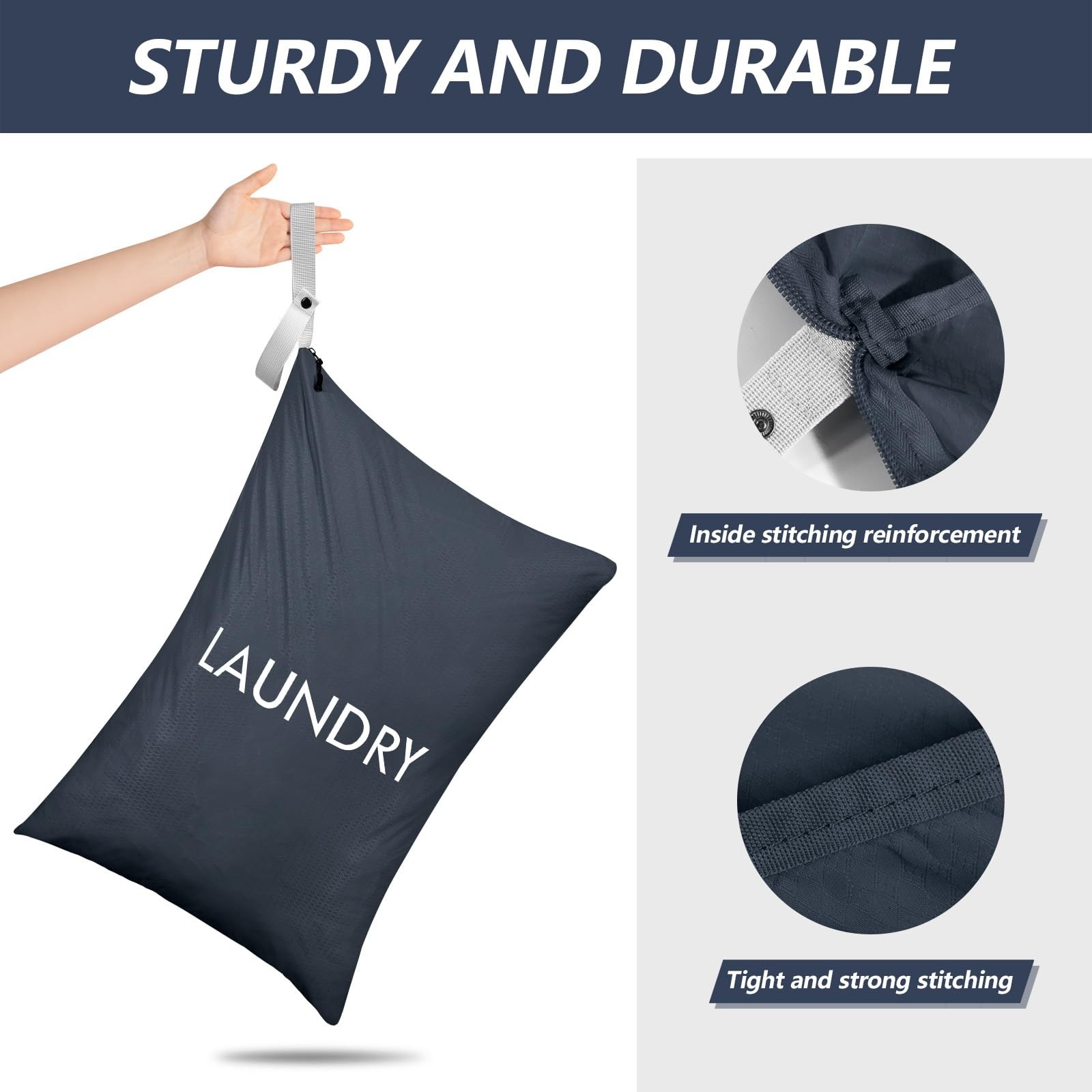 MissBoy Laundry Bag, Nylon Dirty Clothes 27.5 inches x 20 inches, Navy Blue